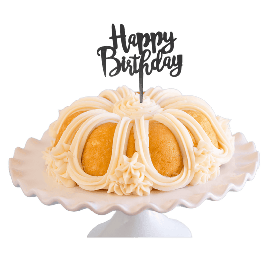 Vanilla Bean Black "HAPPY BIRTHDAY" Cake Topper & Candle Holder Bundt Cake - Wholesale Supplies