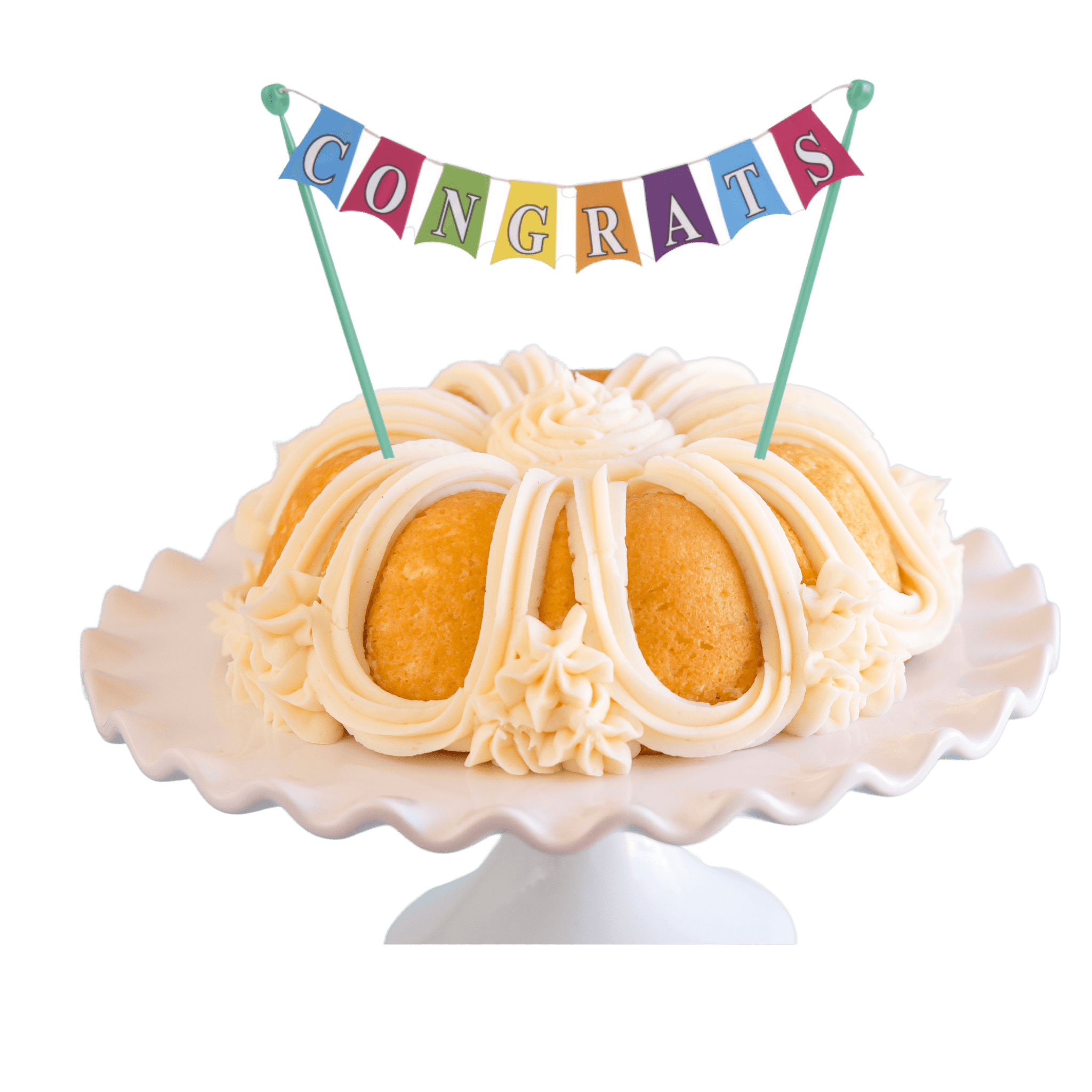 Vanilla Bean "CONGRATS" Banner Bundt Cake