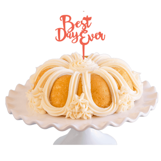 Vanilla Bean Coral "BEST DAY EVER" Candle Holder & Cake Topper Bundt Cake