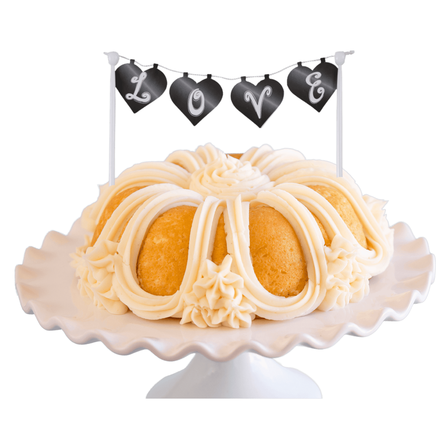 Vanilla Bean "LOVE" Cake Banner Bundt Cake