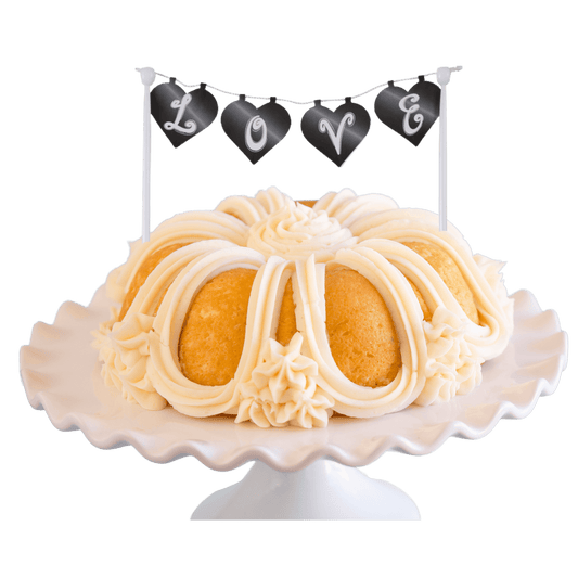 Vanilla Bean "LOVE" Cake Banner Bundt Cake