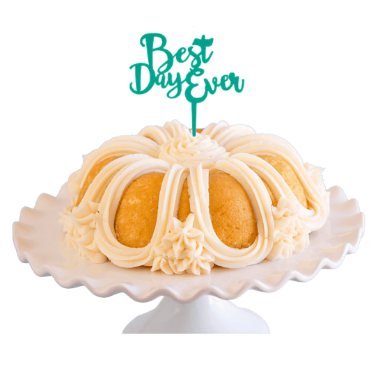 Vanilla Bean Teal "BEST DAY EVER" Candle Holder & Topper Bundt Cake