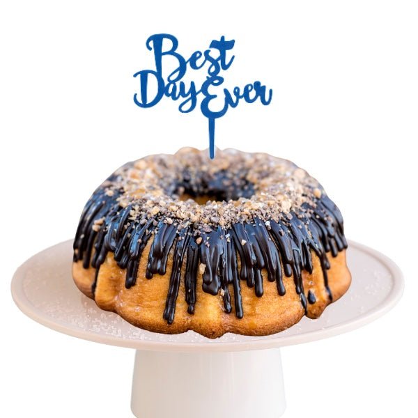 Blonde Salted Caramel Blue "BEST DAY EVER" Candle Holder Bundt Cake