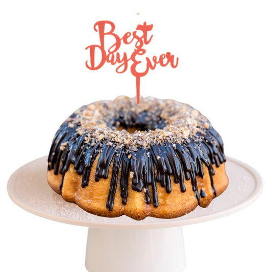 Blonde Salted Caramel Coral "BEST DAY EVER" Candle Holder Bundt Cake