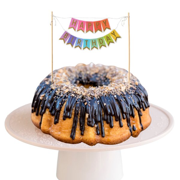 Blonde Salted Caramel "HAPPY BIRTHDAY" Awning Banner Bundt Cake