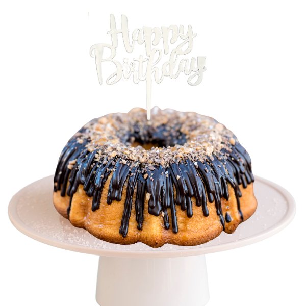 Blonde Salted Caramel "HAPPY BIRTHDAY" Candle Topper Bundt Cake