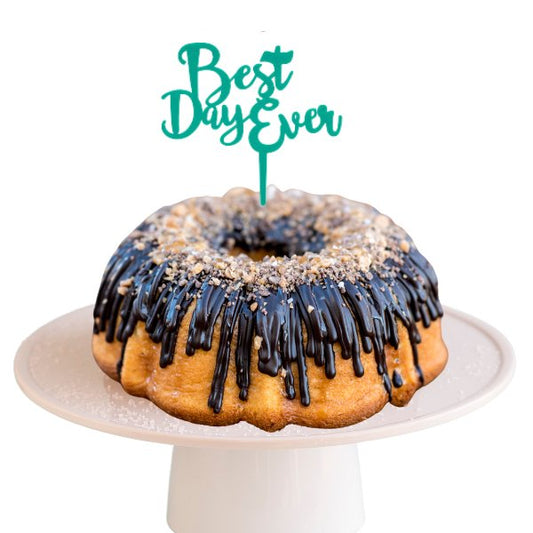 Blonde Salted Caramel Teal "BEST DAY EVER" Candle Holder Bundt Cake