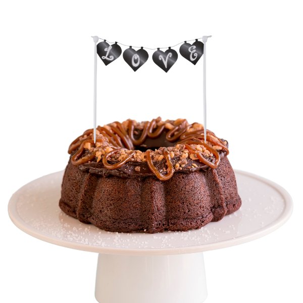 Brunette Salted Caramel | Chalkboard "LOVE" Banner Bundt Cake