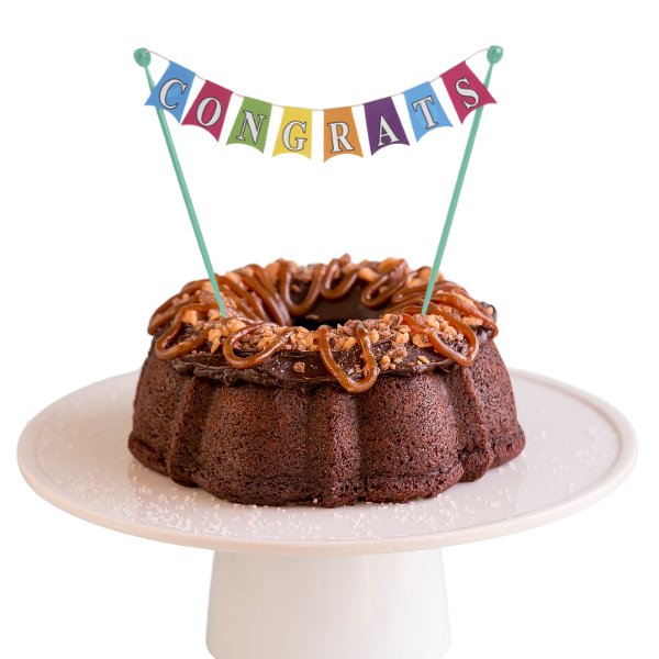 Brunette Salted Caramel | "CONGRATS" Cake Banner Bundt Cake