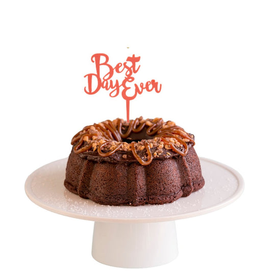 Brunette Salted Caramel Coral "BEST DAY EVER" Candle Holder Bundt Cake