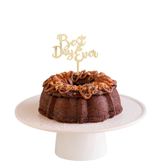 Brunette Salted Caramel Gold "BEST DAY EVER" Candle Holder Bundt Cake