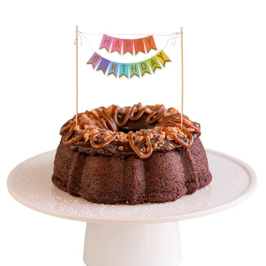 Brunette Salted Caramel "HAPPY BIRTHDAY" Awning Banner Bundt Cake