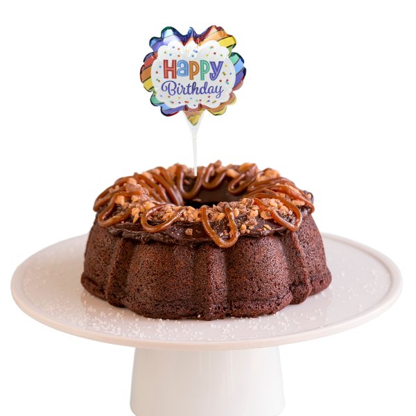 Brunette Salted Caramel | Inflatable Happy Birthday Anagram® Bundt Cake