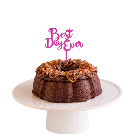 Brunette Salted Caramel Purple "BEST DAY EVER" Candle Holder Bundt Cake