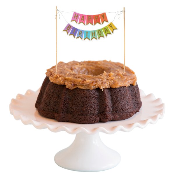 German Chocolate "HAPPY BIRTHDAY" Awning Banner Bundt Cake