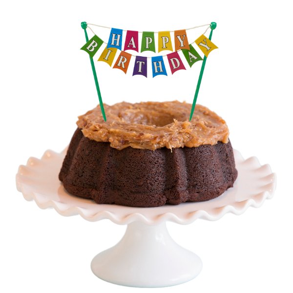 German Chocolate | "HAPPY BIRTHDAY" Bright Banner Bundt Cake