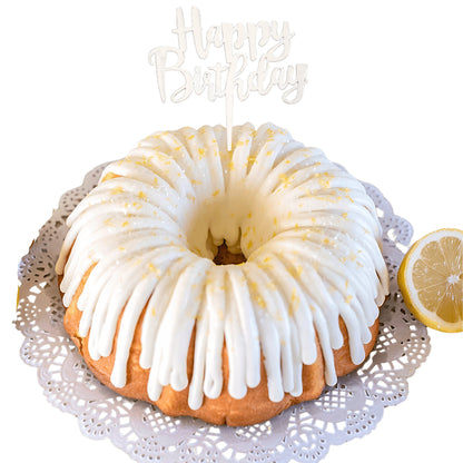 Lemon Blueberry Silver "HAPPY BIRTHDAY" Cake Topper & Candle Holder Bundt Cake