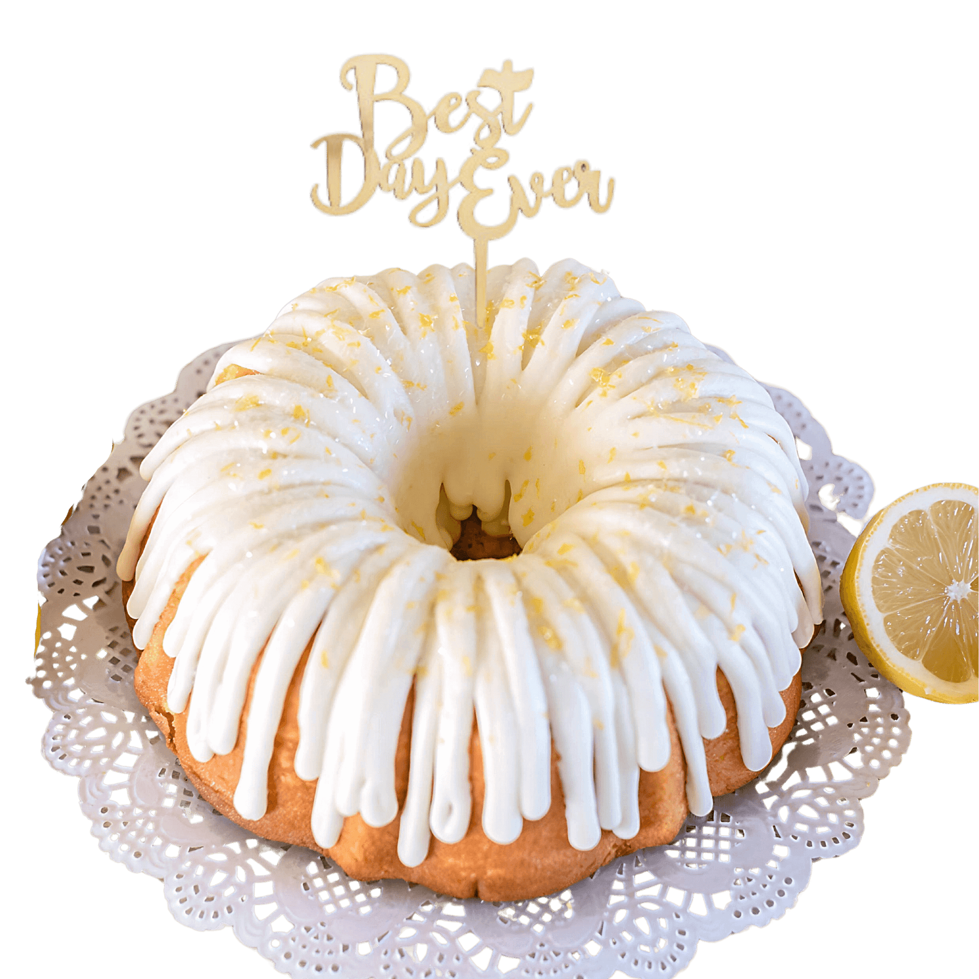 Lemon Squeeze Gold "BEST DAY EVER" Candle Holder Bundt Cake