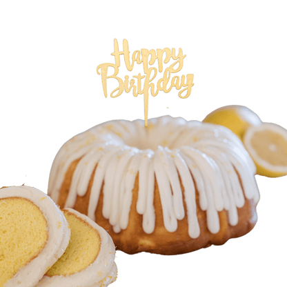 Lemon Squeeze Gold "HAPPY BIRTHDAY" Candle Topper Bundt Cake