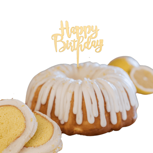 Lemon Squeeze Gold "HAPPY BIRTHDAY" Candle Topper Bundt Cake