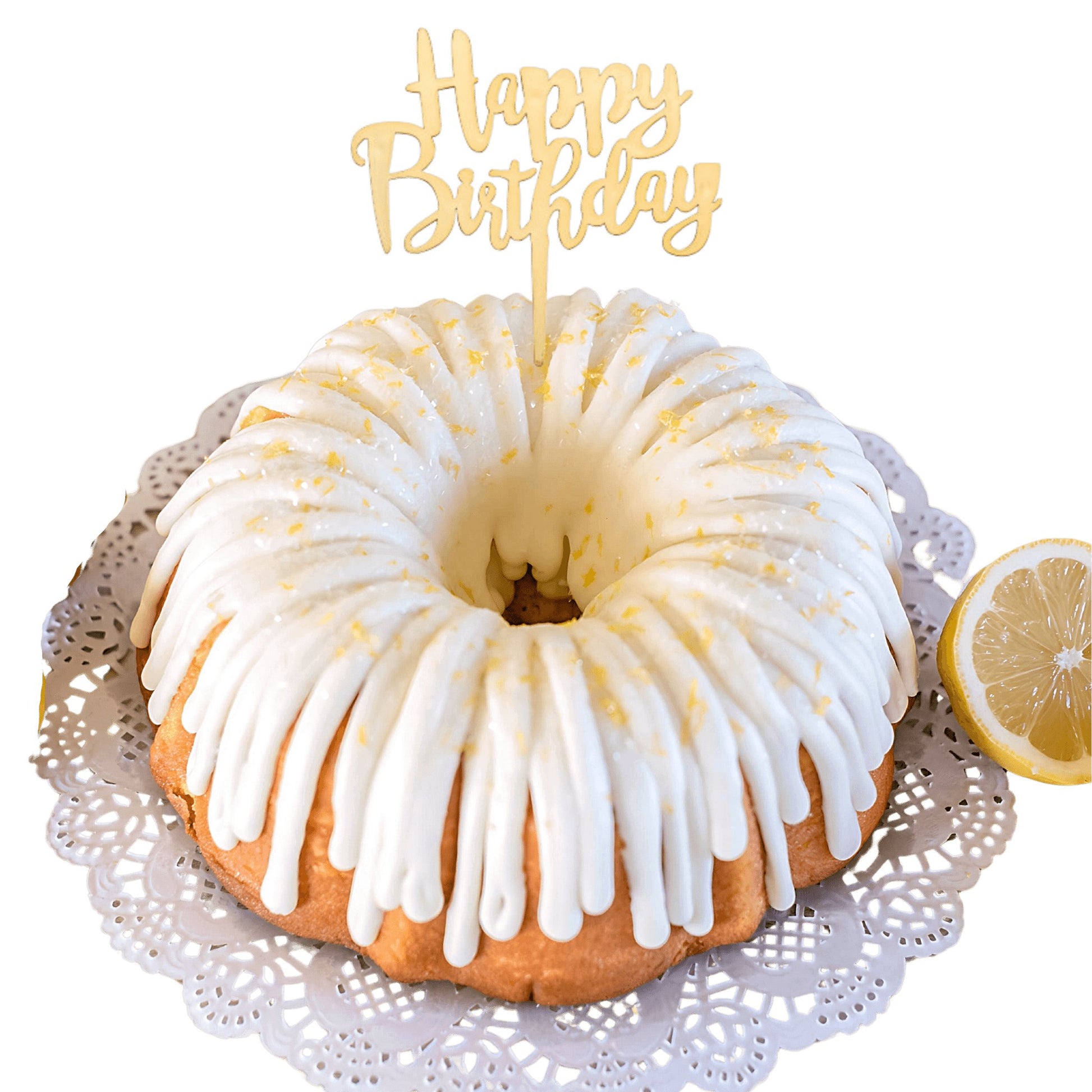 Lemon Squeeze "HAPPY BIRTHDAY" Candle Topper Bundt Cake