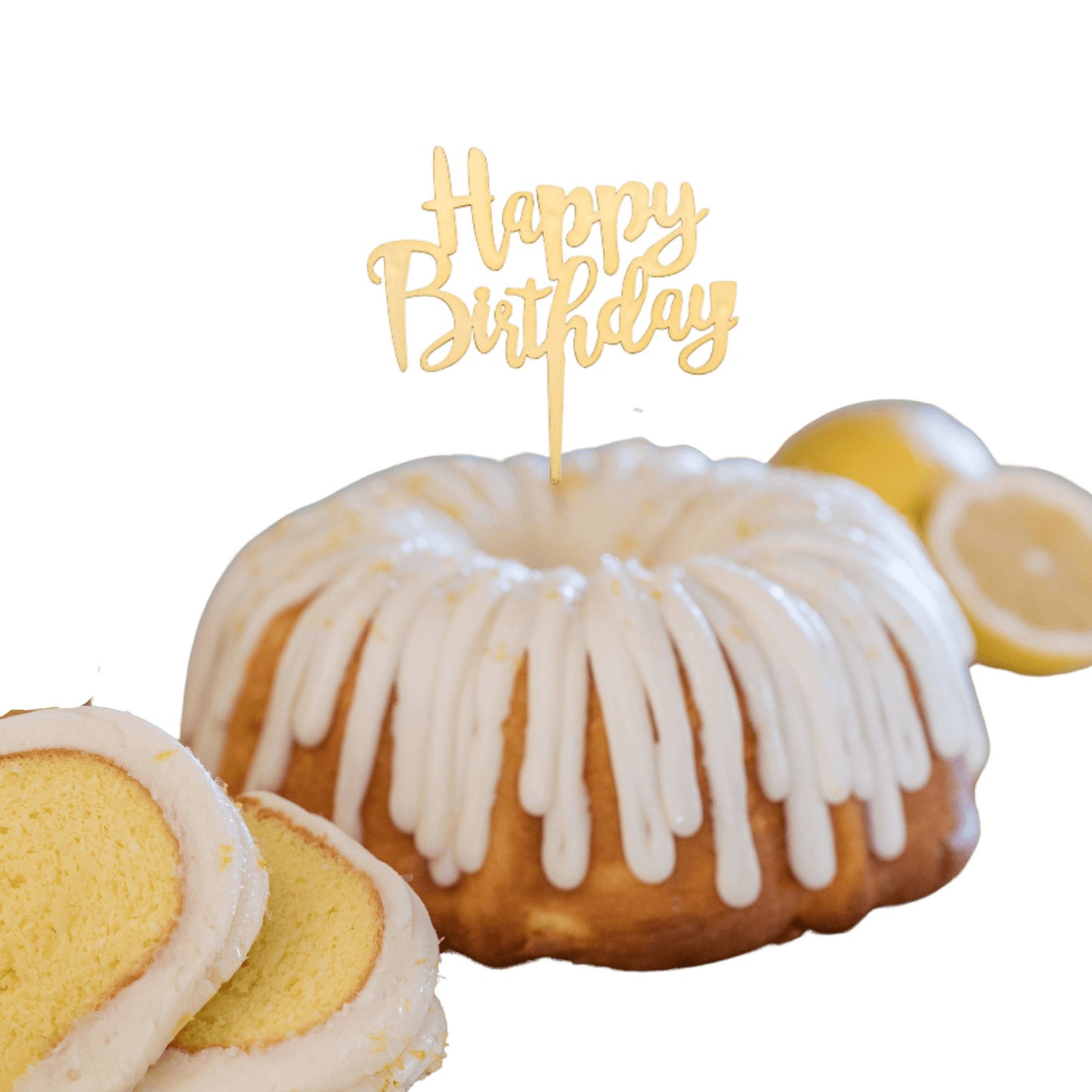 Lemon Squeeze "HAPPY BIRTHDAY" Candle Topper Bundt Cake