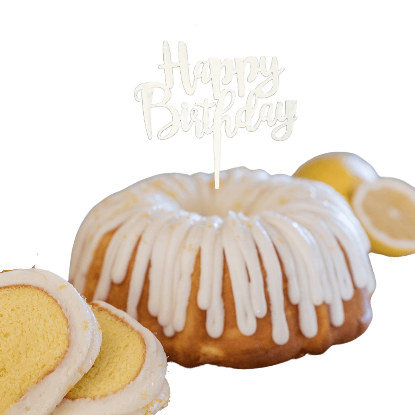 Lemon Squeeze "HAPPY BIRTHDAY" Candle Topper Bundt Cake