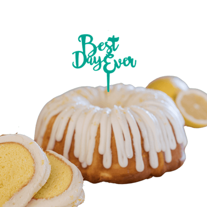 Lemon Squeeze Teal "BEST DAY EVER" Candle Holder Bundt Cake