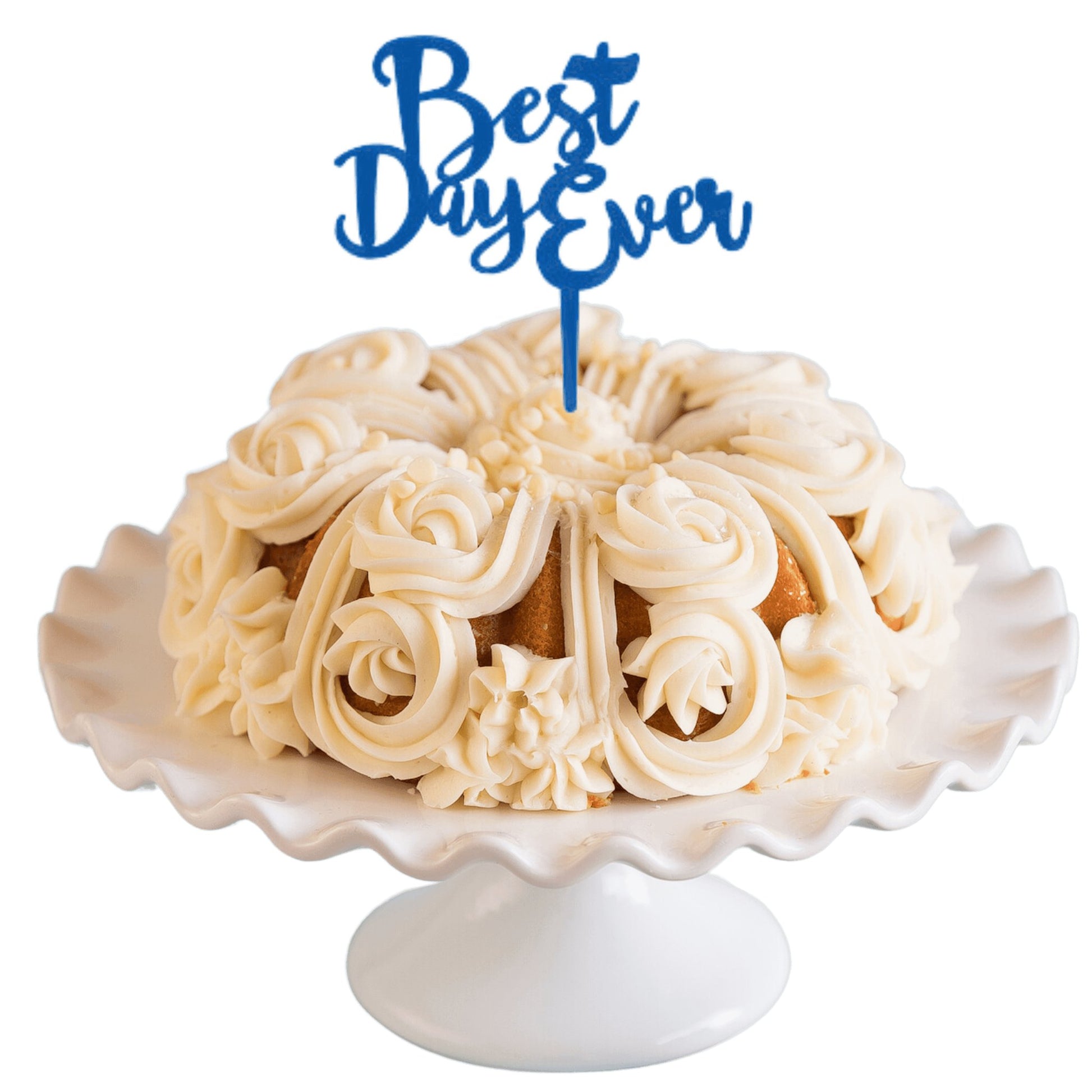 Raspberry Truffle Blue "BEST DAY EVER" Candle Holder Bundt Cake