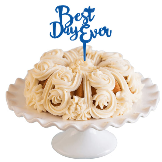 Raspberry Truffle Blue "BEST DAY EVER" Candle Holder Bundt Cake