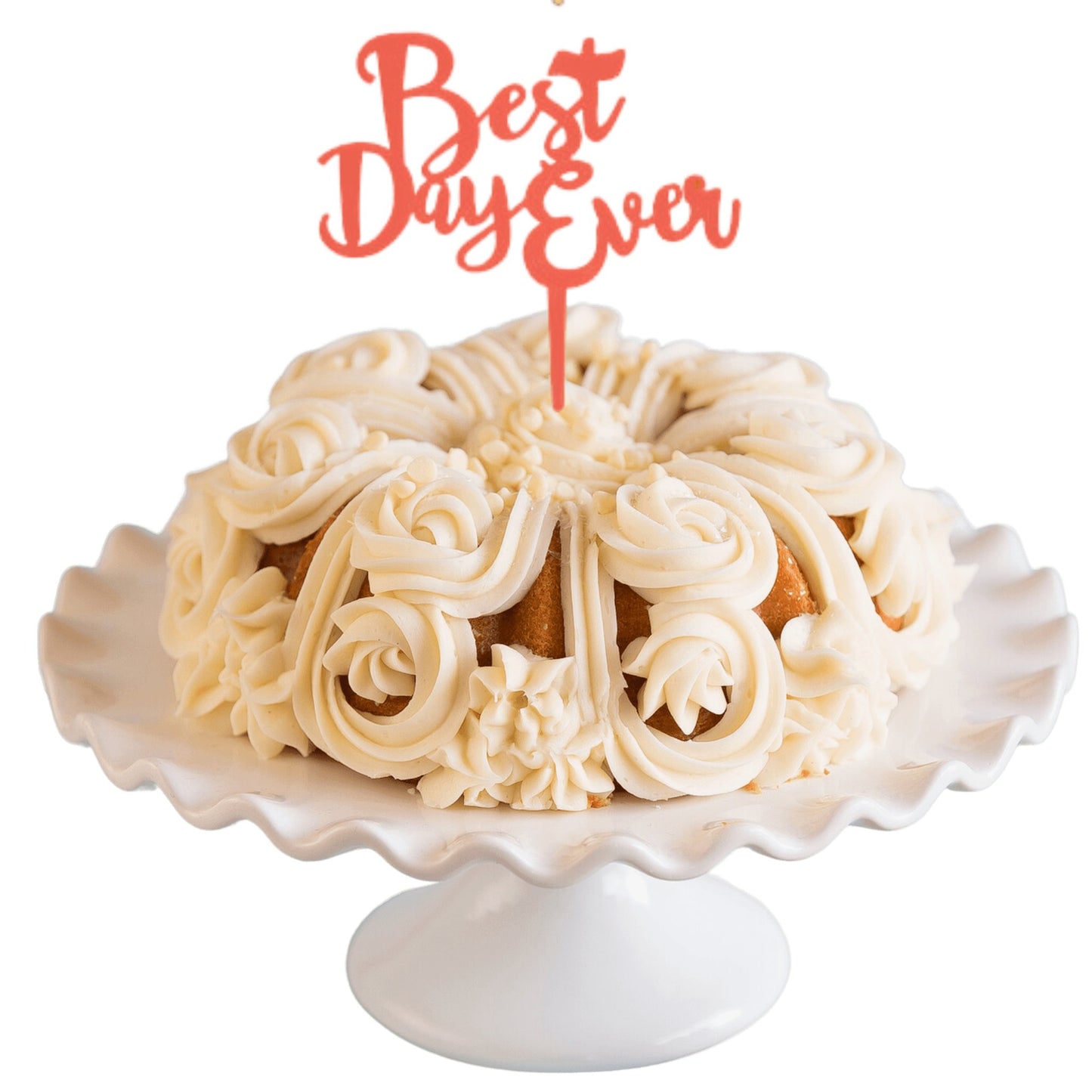 Raspberry Truffle Coral "BEST DAY EVER" Candle Holder Bundt Cake