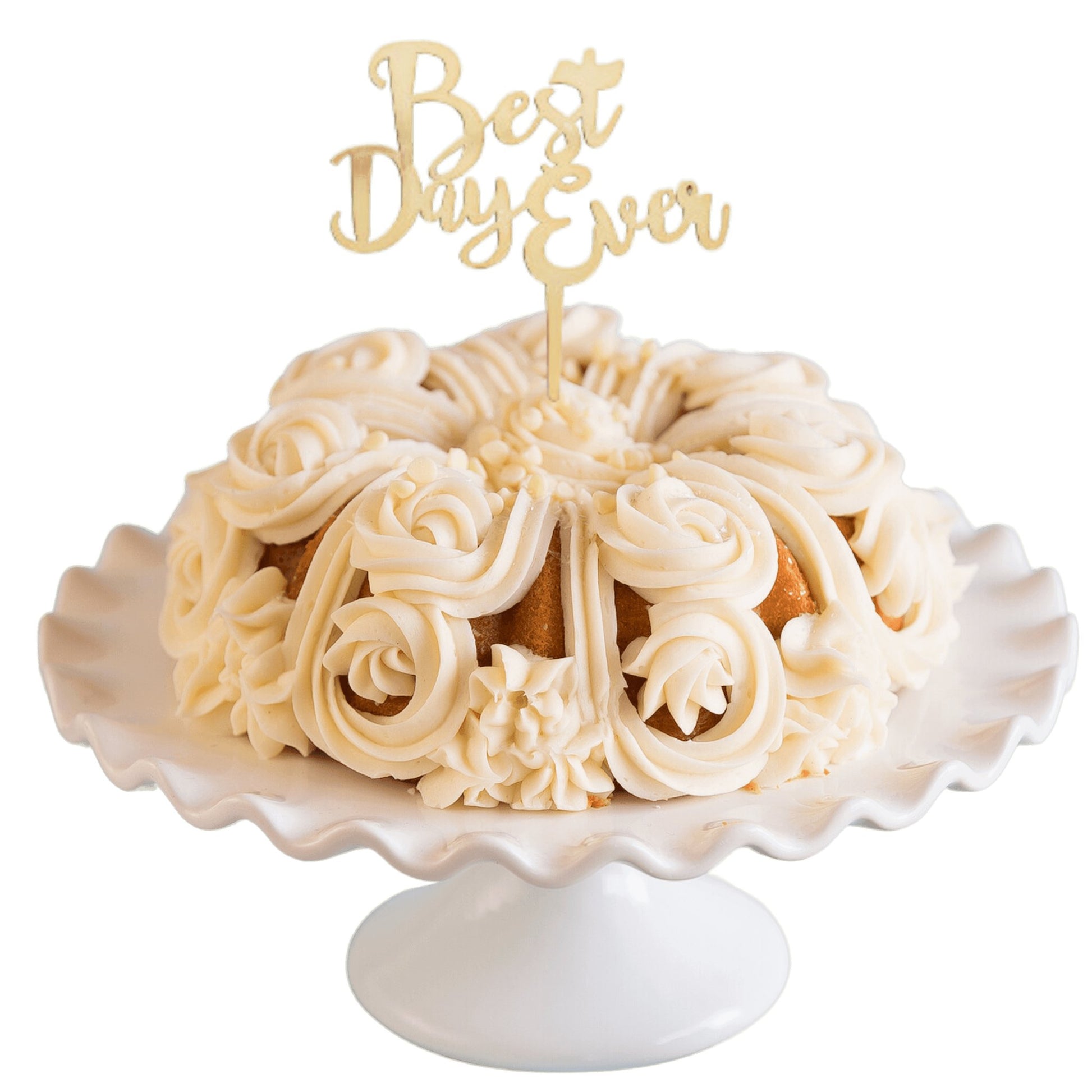 Raspberry Truffle Gold "BEST DAY EVER" Candle Holder Bundt Cake