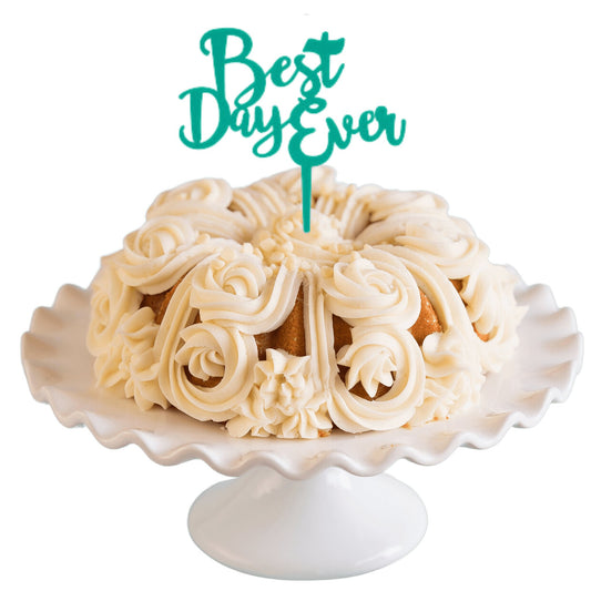 Raspberry Truffle Teal "BEST DAY EVER" Candle Holder Bundt Cake