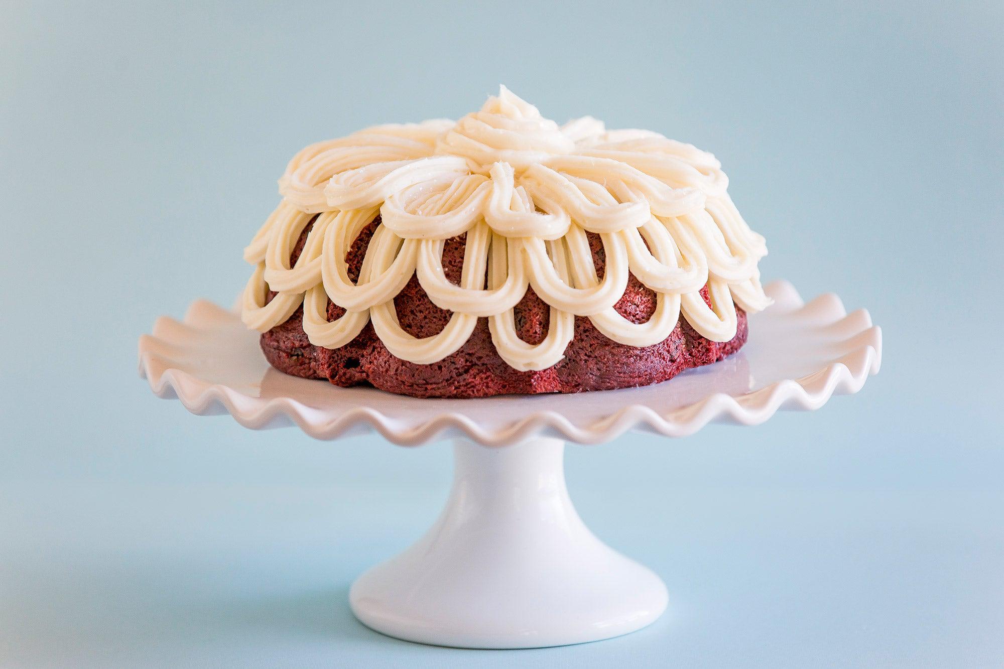 The ultimate dessert experience with our decadent Gluten-free Red Velvet Bundt cake. Infused with rich chocolate chips and topped with a luscious cream cheese buttery frosting, this treat is sure to satisfy your sweet cravings. Order now and treat yourself to a slice of pure heaven!
