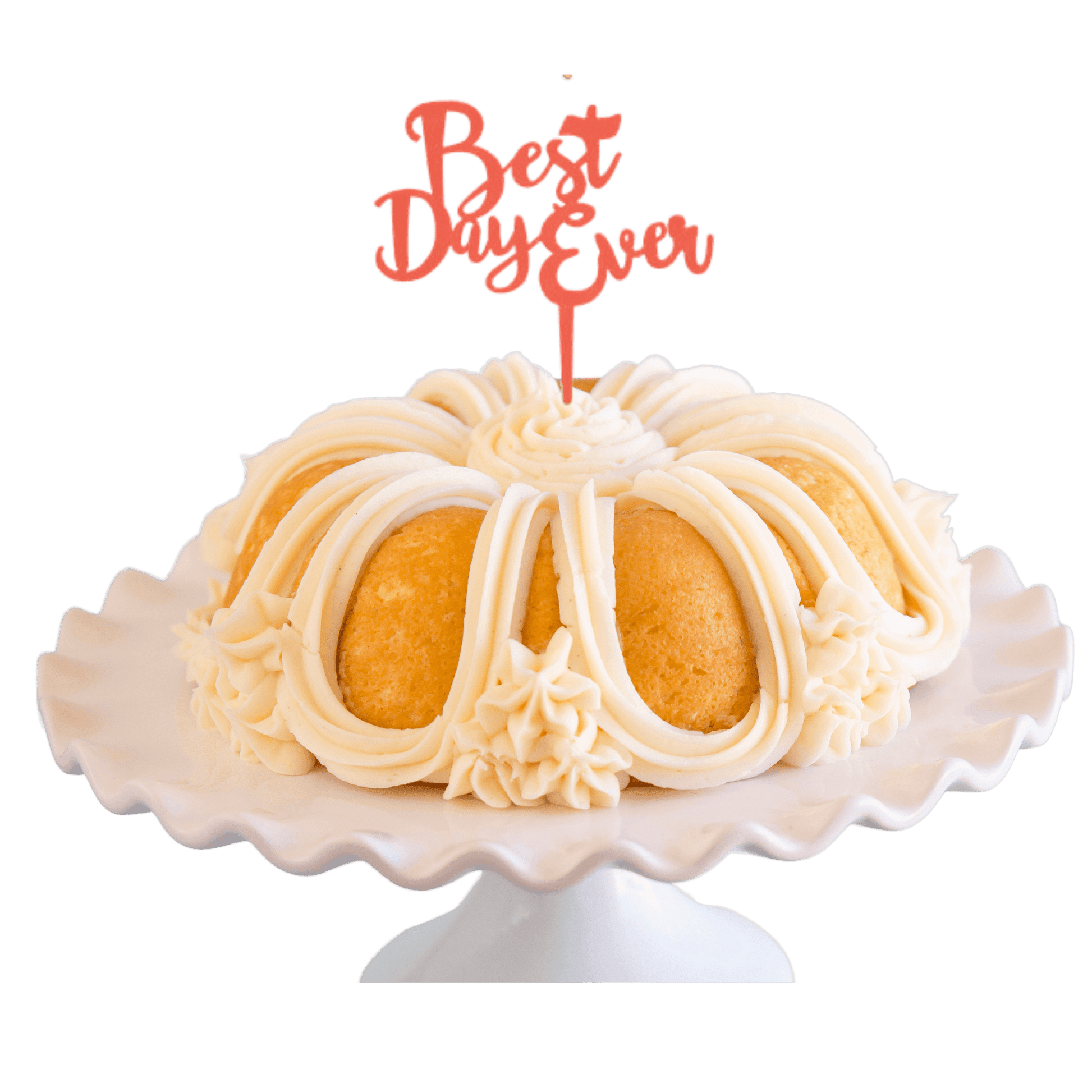 Vanilla Bean Coral "BEST DAY EVER" Candle Holder Bundt Cake