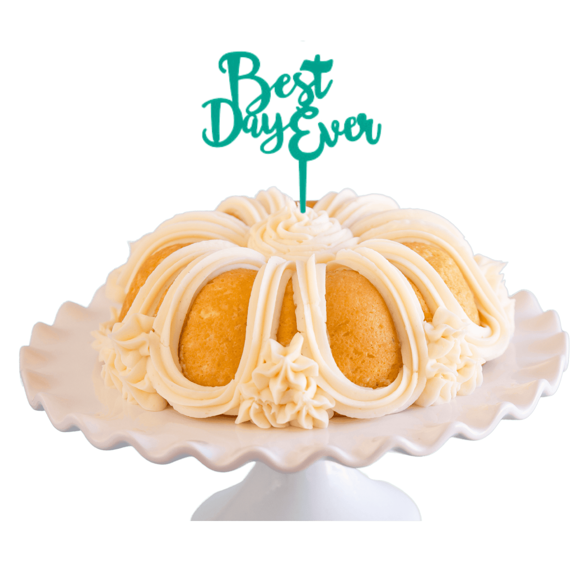 Vanilla Bean Teal "BEST DAY EVER" Candle Holder Bundt Cake